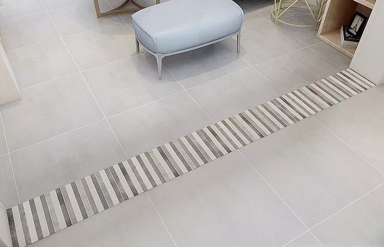 Grey stripped tile threshold